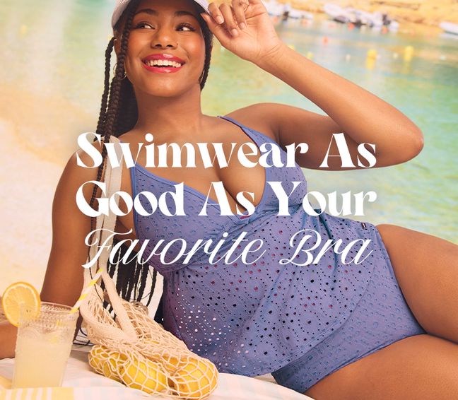 Modelo con traje de baño de Adore Me. Título de la imagen: "Swimwear as Good As Your Favourite Bra"